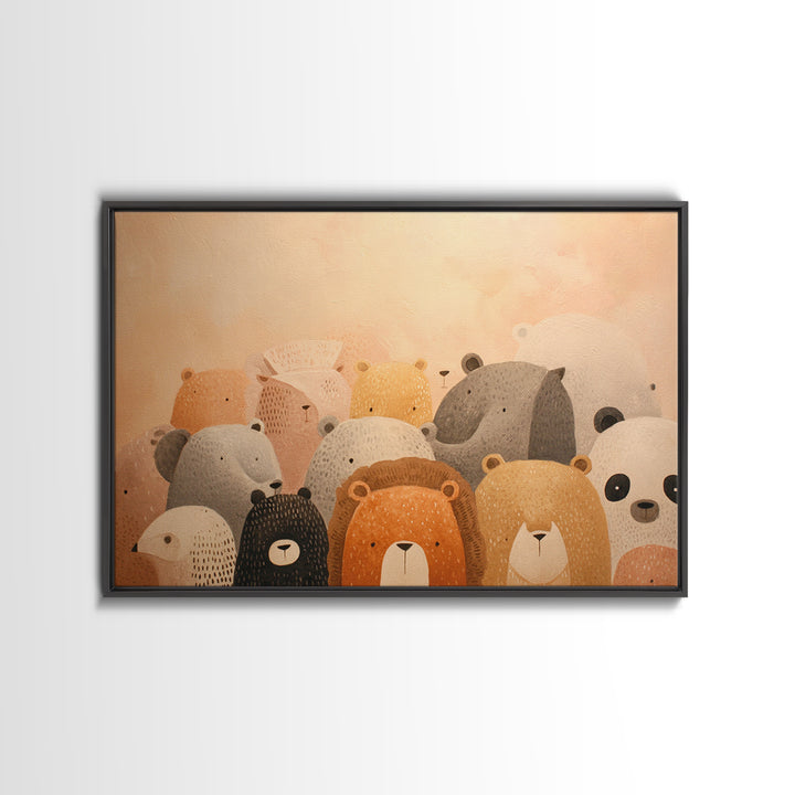Cute Safari Animals Framed Canvas Print, Nursery Decor, Floral Wallpaper, Oil Painting, Nursery, Fine Art Print, NDE-3x2-8