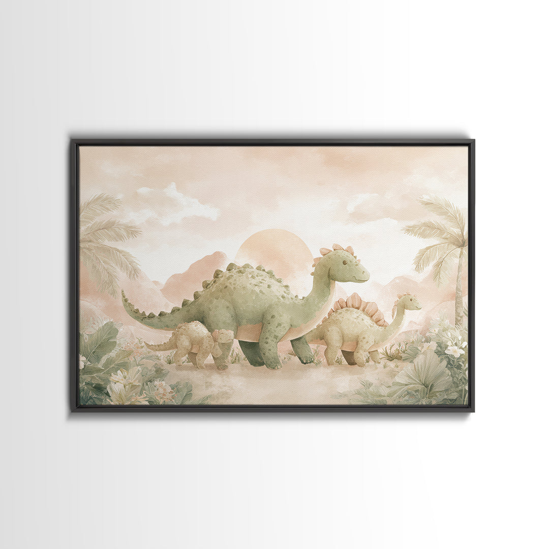 Gentle Dinosaur Family Canvas Print, Nursery Decor, Nursery Wall Decor, Fine Art, Nursery, Nursery Name Sign, Kids Wall Art, NDE-3x2-83