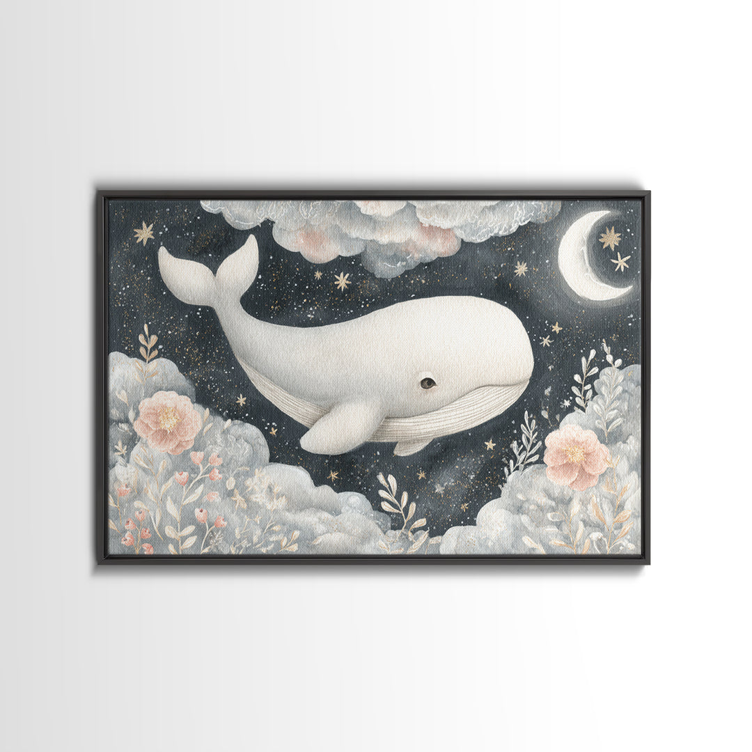 Baby Whale Swimming Through Stars Canvas Print, Nursery Decor, Wall Decor, Fine Art, Nursery, Woodland Nursery Decor, NDE-3x2-84