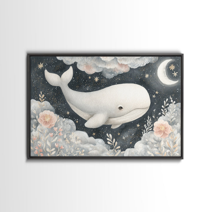 Baby Whale Swimming Through Stars Canvas Print, Nursery Decor, Wall Decor, Fine Art, Nursery, Woodland Nursery Decor, NDE-3x2-84