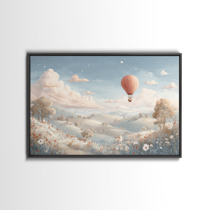 Hot Air Balloon Drifting Canvas Print, Nursery Decor, Art Print, Fine Art, Nursery, Woodland Nursery Decor, Nursery Prints, NDE-3x2-88