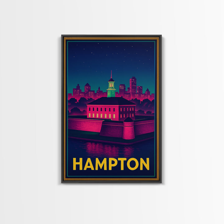 Hampton Virginia Travel Poster, Canvas Print, Retro Neon Travel Art, Hampton City Art, Travel Wall Art, Modern Wall Decor, Wall Art