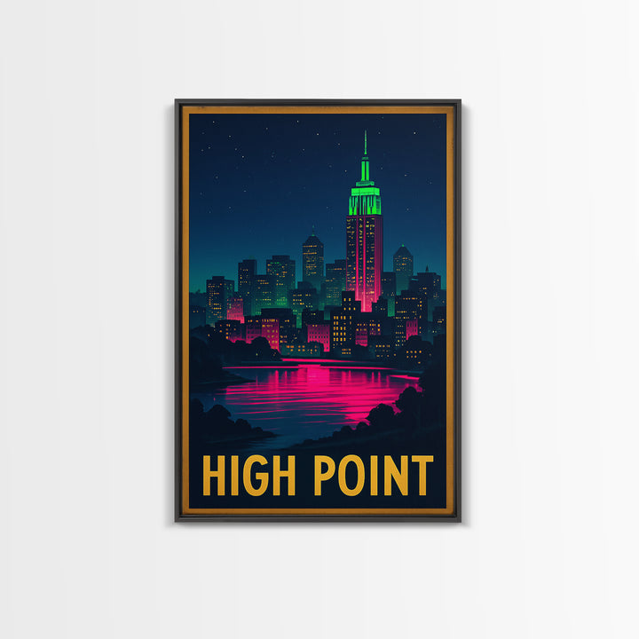 High Point North Carolina Travel Poster, Canvas Print, Cyberpunk Style City Art, High Point City Art, Travel Art, Travel Art Print