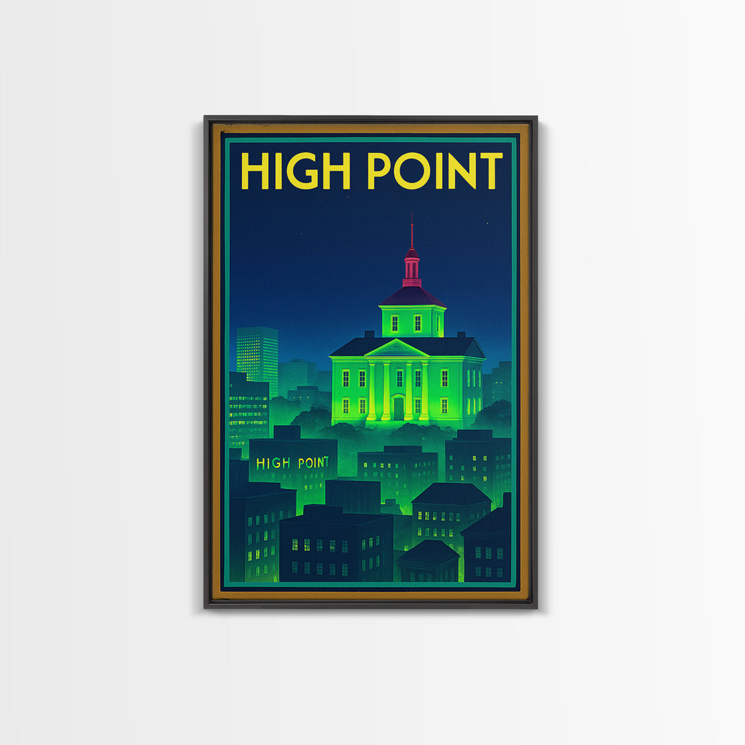 High Point Travel Poster, Framed Canvas Print, Cyberpunk Style City Art, High Point City Art, Vintage City Poster, Vintage Travel Art