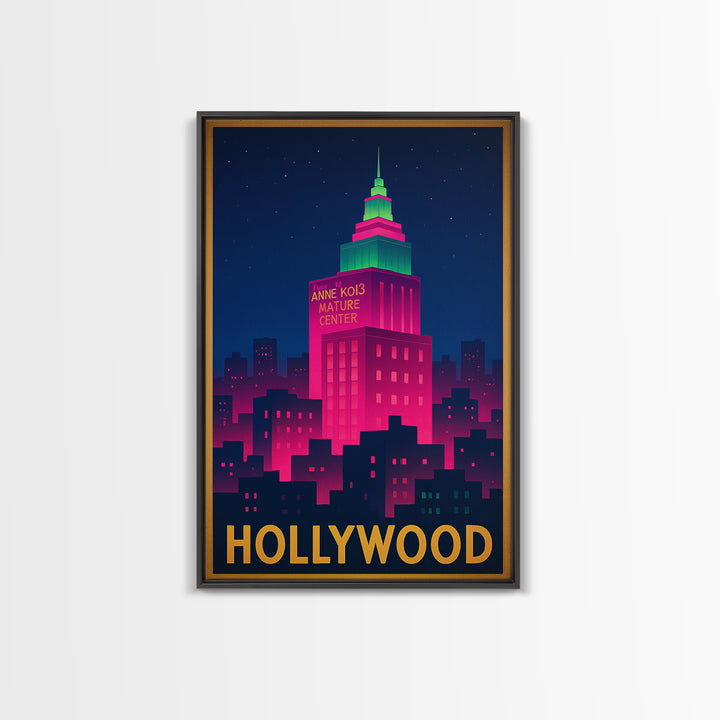 Hollywood Florida Travel Poster, Framed Canvas Print, Cyberpunk Style City Art, Hollywood Wall Art, Eclectic Wall Decor, Fine Art Print