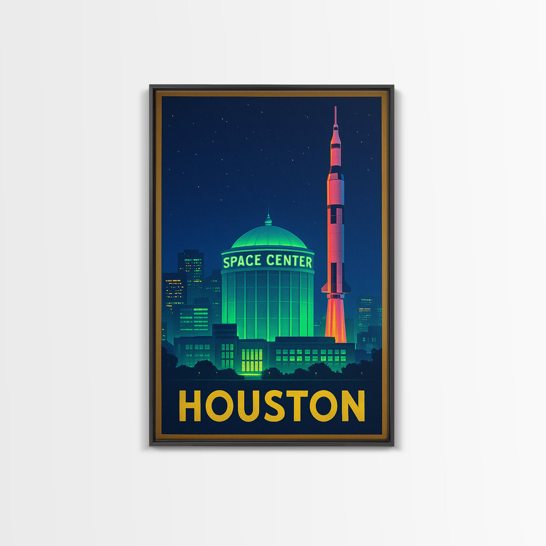 Houston Texas Travel Poster, Canvas Print, Electric Night Poster Art, Houston City Art, Fine Art Print, Travel Wall Art, Home Office Decor