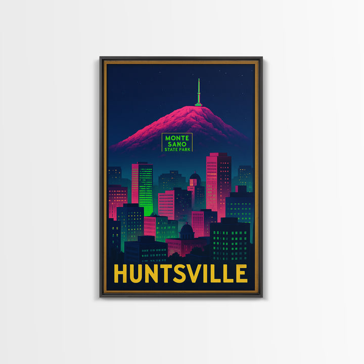Huntsville Alabama Travel Poster, Framed Canvas Print, Cyberpunk Style City Art, Huntsville Poster Print, Travel Art Print, City Art Print