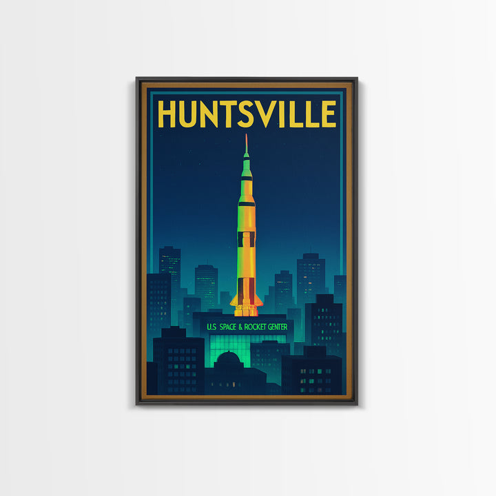 Huntsville Travel Poster, Framed Canvas Print, Cyberpunk Style City Art, Huntsville Art Print, Eclectic Wall Decor, City Travel Prints