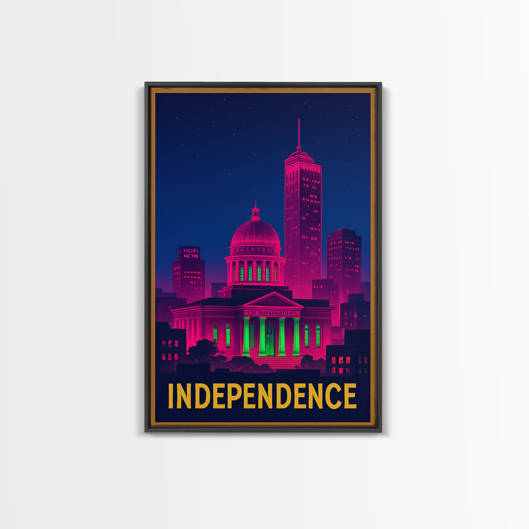 Independence Missouri Travel Poster, Canvas Print, Electric Night Poster Art, Independence Art Print, City Illustration, Home Office Decor