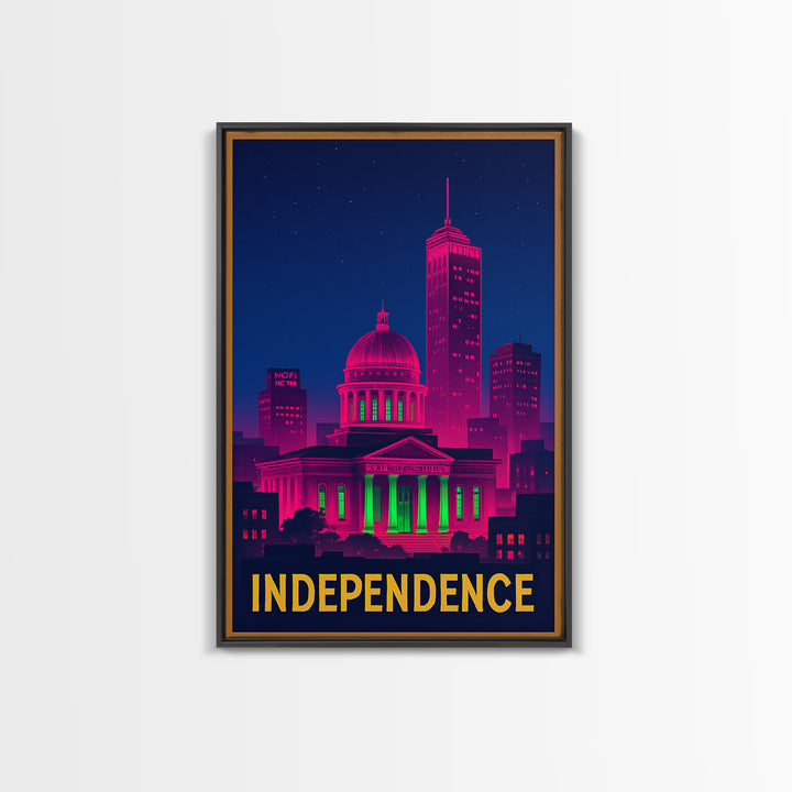 Independence Missouri Travel Poster, Canvas Print, Electric Night Poster Art, Independence Art Print, City Illustration, Home Office Decor