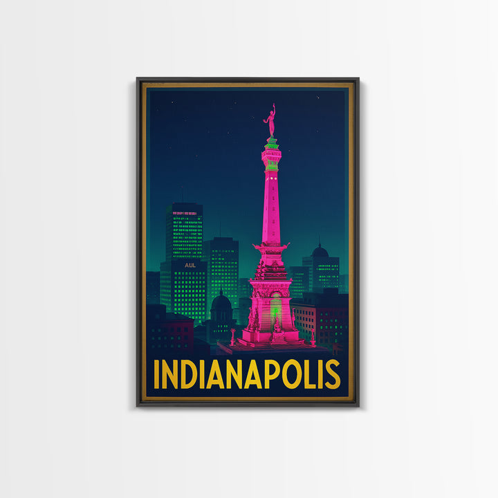 Indianapolis Indiana Travel Poster, Canvas Print, Neon Skyline Art Wall Art, Indianapolis Poster Print, Vintage Travel Print, City Art Print