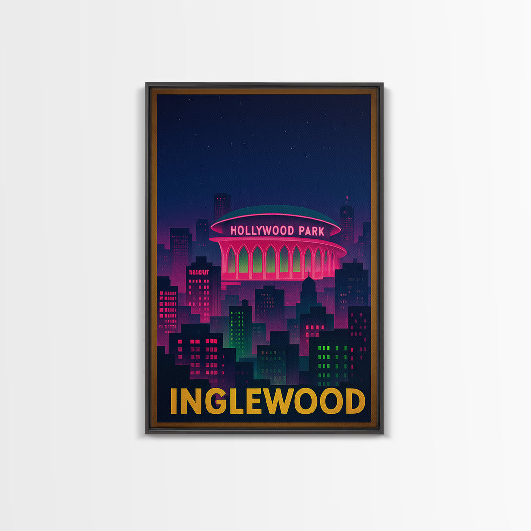 Inglewood California Travel Poster, Canvas Print, Neon Skyline Wall Art, Inglewood Wall Art, Travel Prints, Vintage City Poster, City Poster