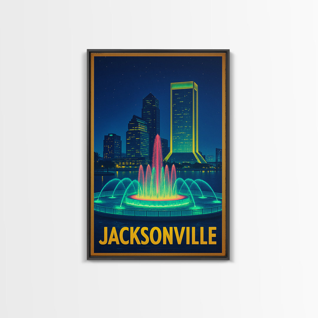 Jacksonville Florida Travel Poster, Canvas Print, Neon Skyline Art Wall Art, Jacksonville Poster Print, Vintage Travel Art, City Art Print