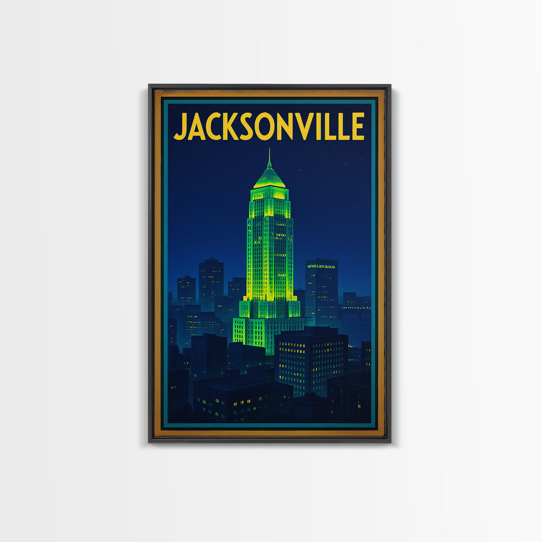 Jacksonville Travel Poster, Canvas Print, Electric Night Poster Art, Jacksonville Travel Art, Fine Art Print, Travel Poster Set