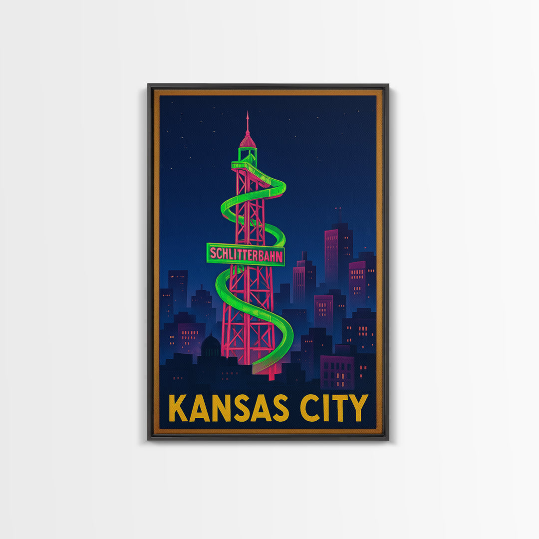 Kansas City Travel Poster, Canvas Print, Cyberpunk Style City Art, Kansas City Poster Print, Travel Wall Art, Living Room Wall Art