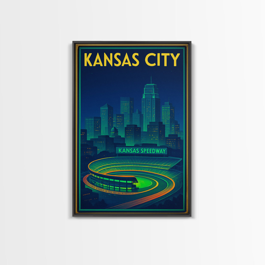 Kansas City Travel Poster, Framed Canvas Print, Cyberpunk Style City Art, Kansas City Wall Art, City Travel Prints, Fine Art Print