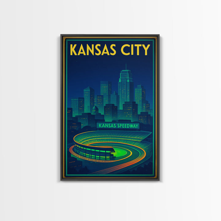 Kansas City Travel Poster, Framed Canvas Print, Cyberpunk Style City Art, Kansas City Wall Art, City Travel Prints, Fine Art Print