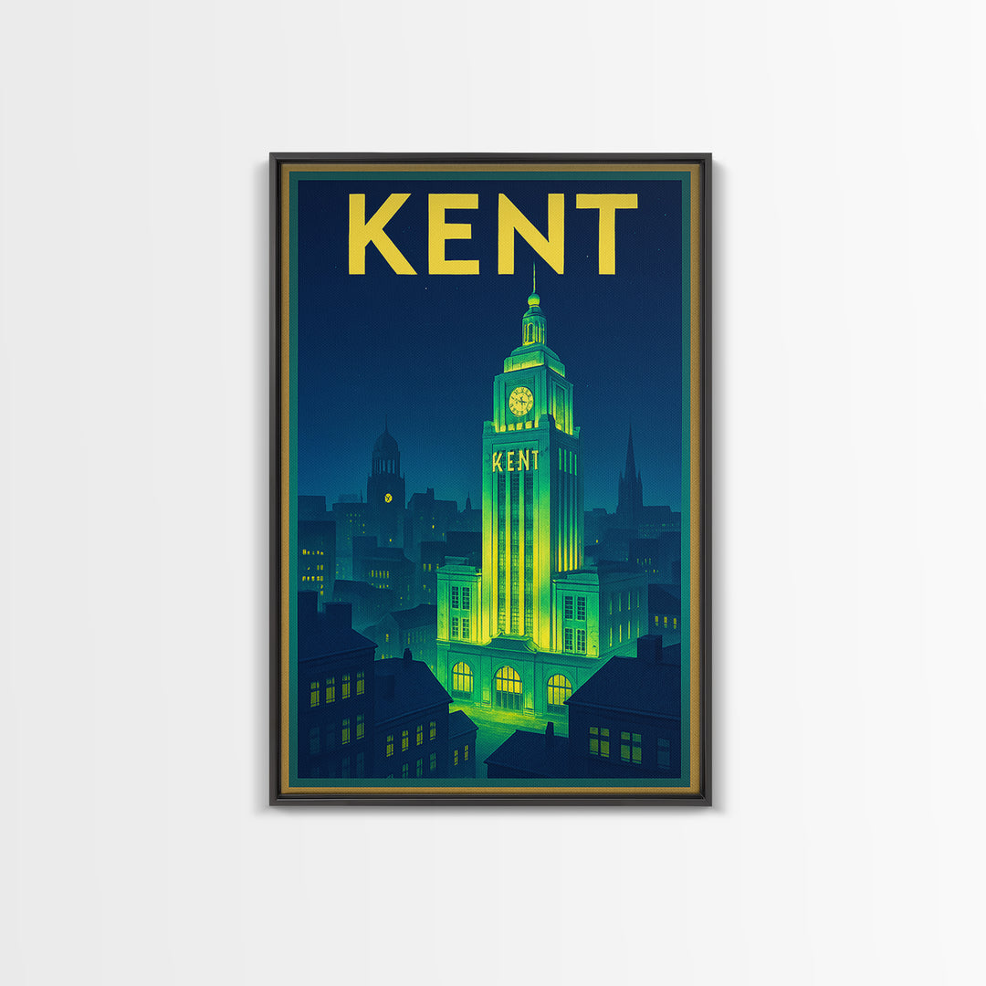 Kent Travel Poster, Canvas Print, Neon City Skyline Wall Art, Kent Poster Print, Retro Travel Print, Mid Century Wall Art, Home Office Decor