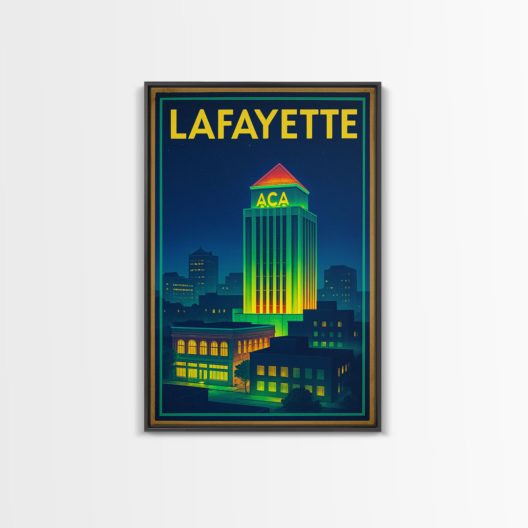 Lafayette Travel Poster, Canvas Print, Electric Night Poster Art, Lafayette Wall Art, Living Room Wall Art, Travel Wall Decor, Design 2