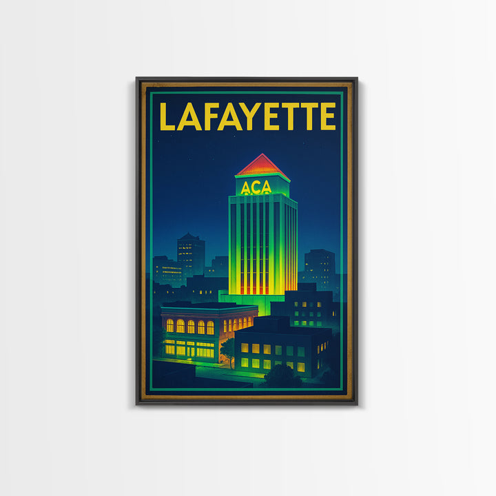 Lafayette Travel Poster, Canvas Print, Electric Night Poster Art, Lafayette Wall Art, Living Room Wall Art, Travel Wall Decor, Design 2
