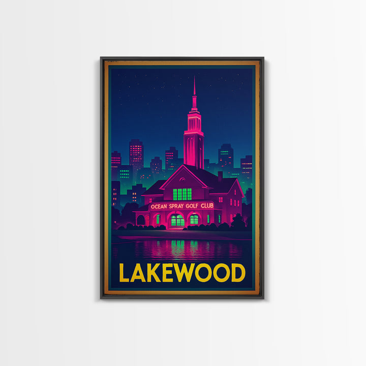 Lakewood Travel Poster, Framed Canvas Print, Cyberpunk Style City Art, Lakewood Travel Art, City Travel Prints, City Illustration