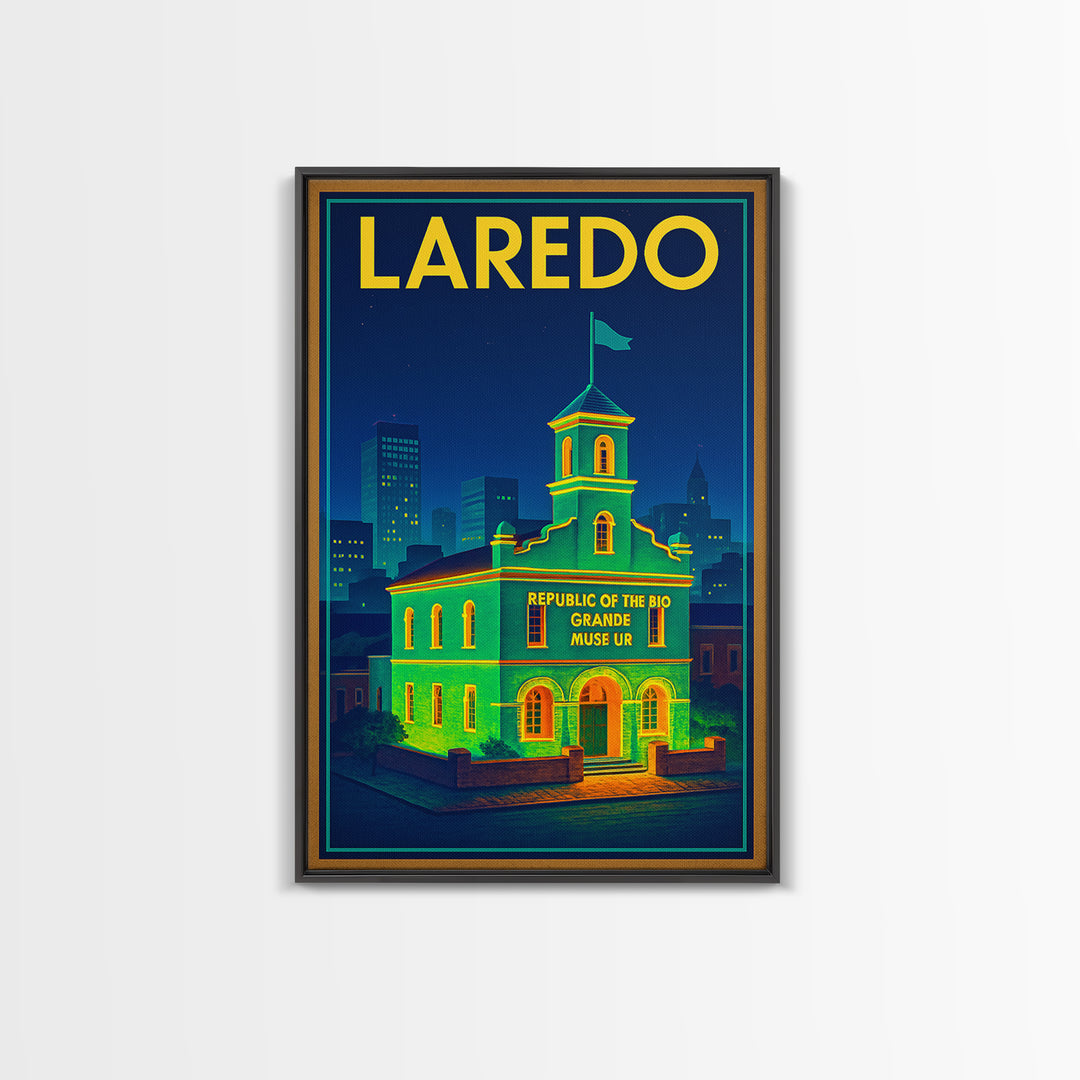 Laredo Travel Poster, Framed Canvas Print, Electric Night Poster Art, Laredo Poster Print, Modern Wall Decor, Retro Travel Print