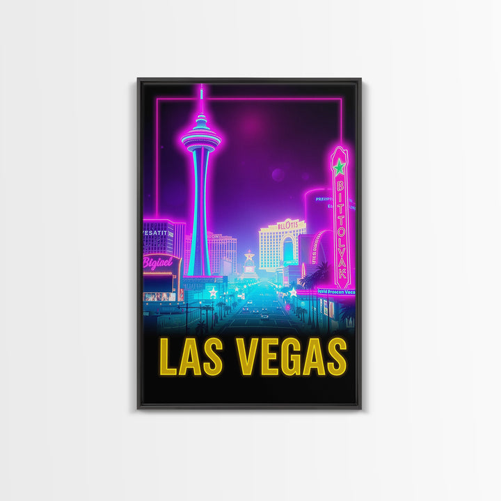 Las Vegas Travel Poster, Canvas Print, Retro Neon Travel Art, Las Vegas City Art, City Art Print, Travel Art Print, Modern Wall Decor
