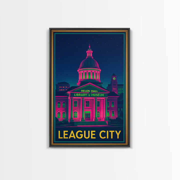 League City Texas Travel Poster, Canvas Print, Cyberpunk Style City Art, League City Art Print, Modern Wall Decor, Eclectic Wall Decor
