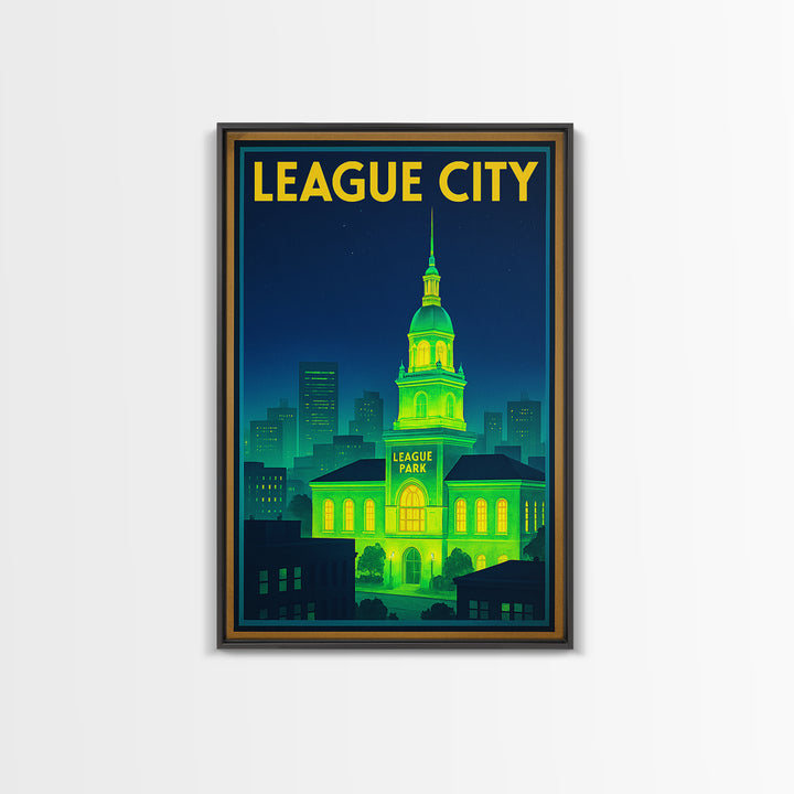 League City Travel Poster, Canvas Print, Electric Night Poster Art, League City Poster Print, Home Office Decor, Watercolor City Skyline