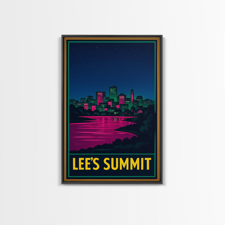 Lee'S Summit Missouri Travel Poster, Canvas Print, Neon Skyline Wall Art, Lee'S Summit Travel Art, Vintage City Art, Travel Art Print
