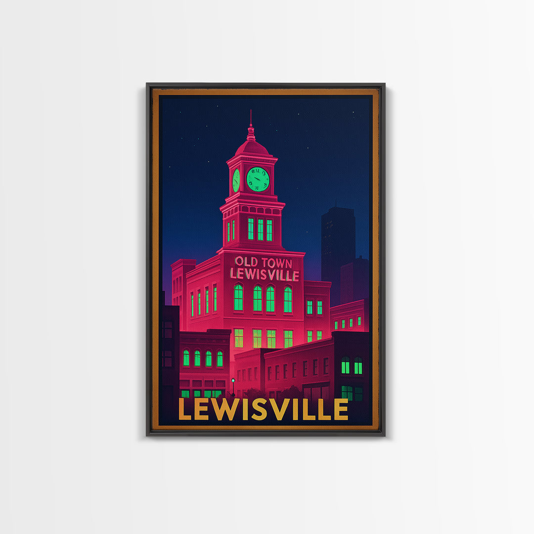 Lewisville Texas Travel Poster, Canvas Print, Cyberpunk Style City Art, Lewisville Travel Art, Modern Wall Decor, Eclectic Wall Decor