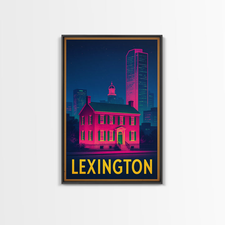 Lexington Kentucky Travel Poster, Framed Canvas Print, Electric Night Poster Art, Lexington Wall Art, Vintage City Art, Mid Century Wall Art