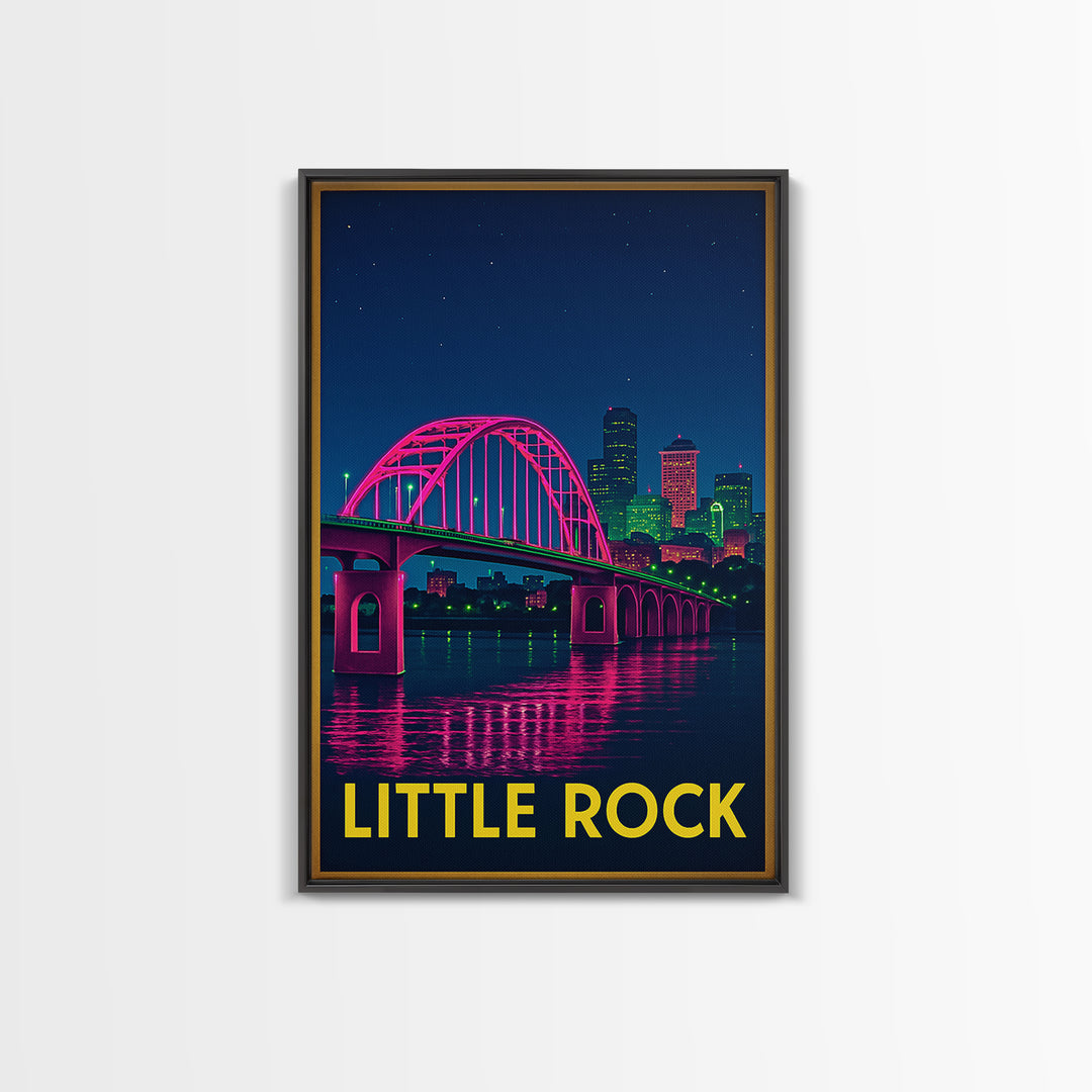 Little Rock Arkansas Travel Poster, Canvas Print, Neon Cityscape Wall Art, Little Rock Wall Art, Travel Prints, Vintage City Art, Poster Art