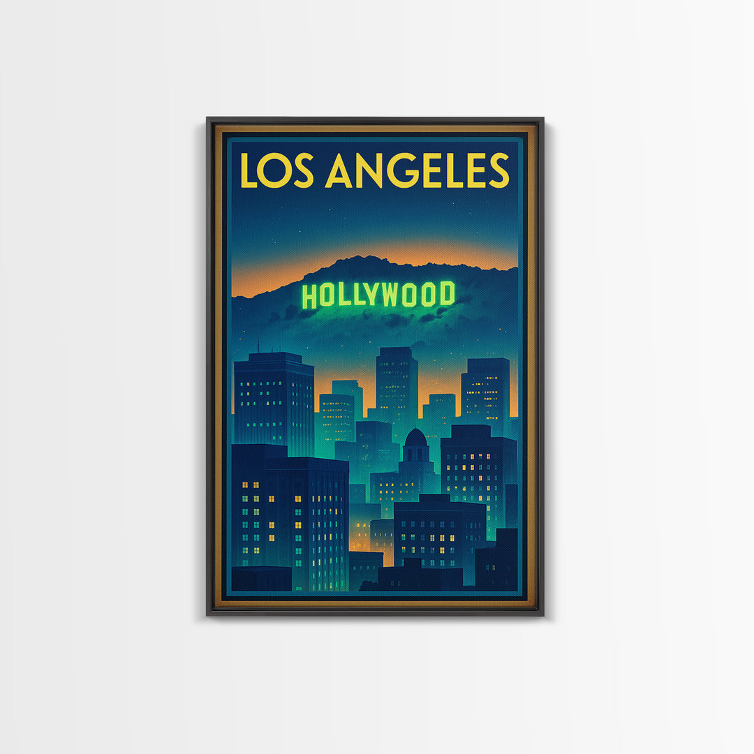 Los Angeles California Travel Poster, Canvas Print, Cyberpunk Style City Art, Los Angeles Travel Art, Retro Travel Print, Wall Decor