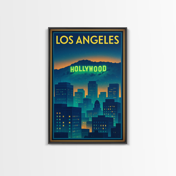 Los Angeles California Travel Poster, Canvas Print, Cyberpunk Style City Art, Los Angeles Travel Art, Retro Travel Print, Wall Decor