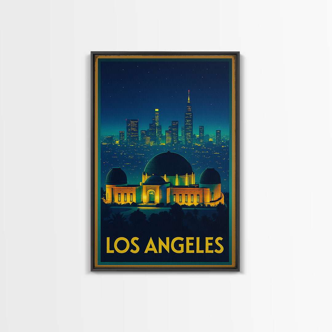 Los Angeles Travel Poster, Framed Canvas Print, Cyberpunk Style City Art, Los Angeles Wall Art, Travel Poster Art, Vintage City Poster