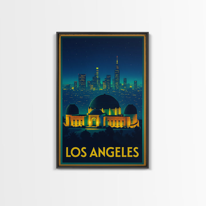 Los Angeles Travel Poster, Framed Canvas Print, Cyberpunk Style City Art, Los Angeles Wall Art, Travel Poster Art, Vintage City Poster