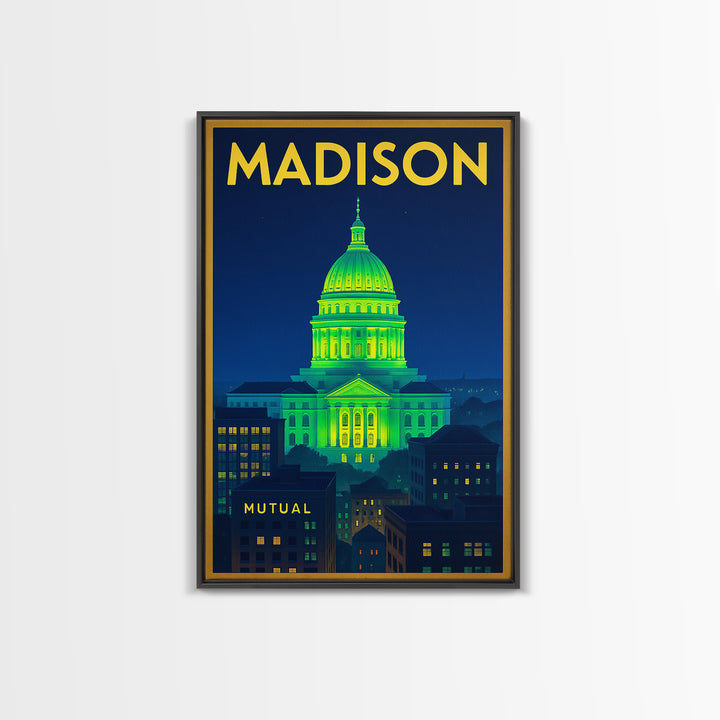 Madison Travel Poster, Framed Canvas Print, Electric Night Poster Art, Madison City Art, Travel Wall Art, Travel Wall Decor, Travel Print
