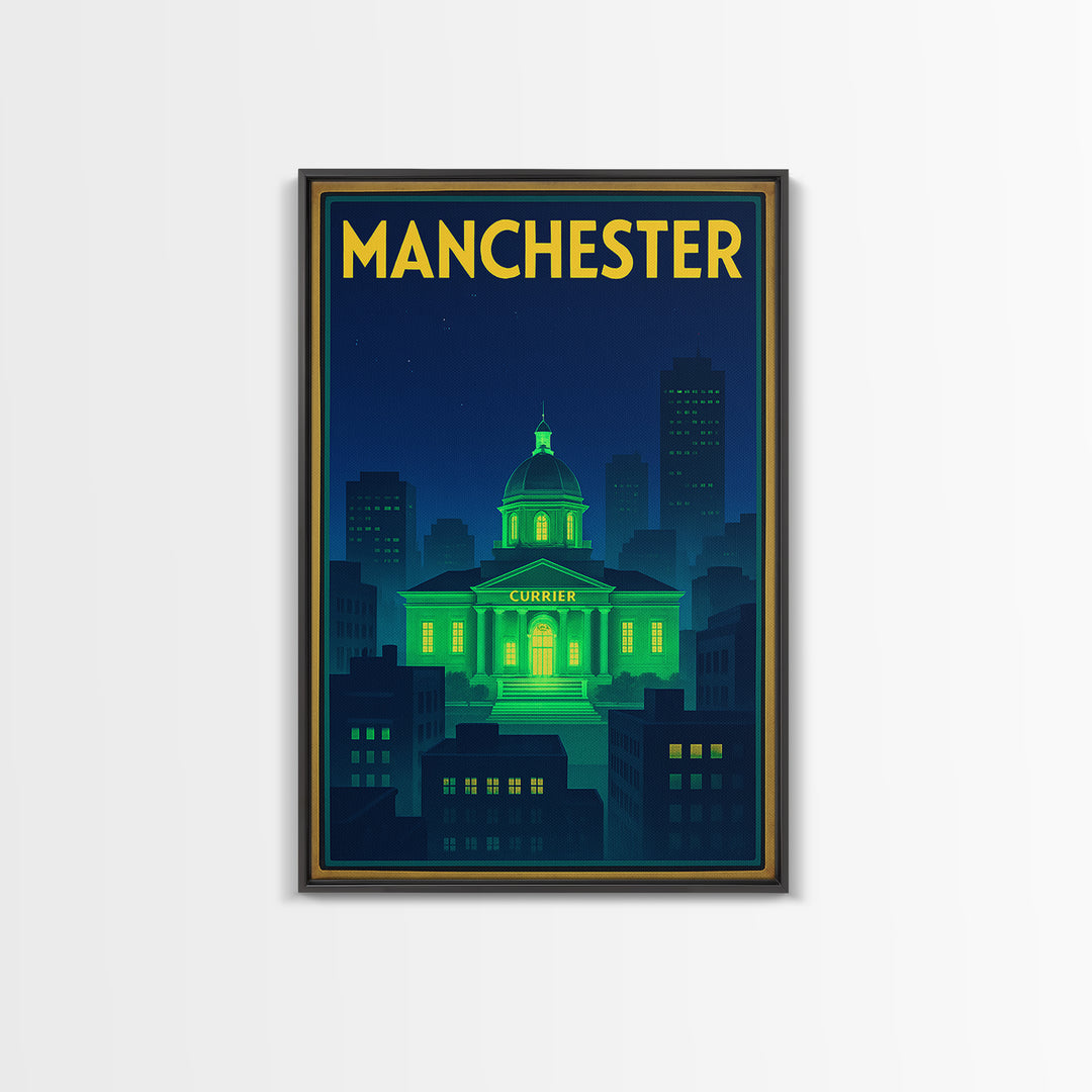 Manchester Travel Poster, Canvas Print, Neon Cityscape Wall Art, Manchester Art Print, Eclectic Wall Decor, Home Office Decor, Design 2