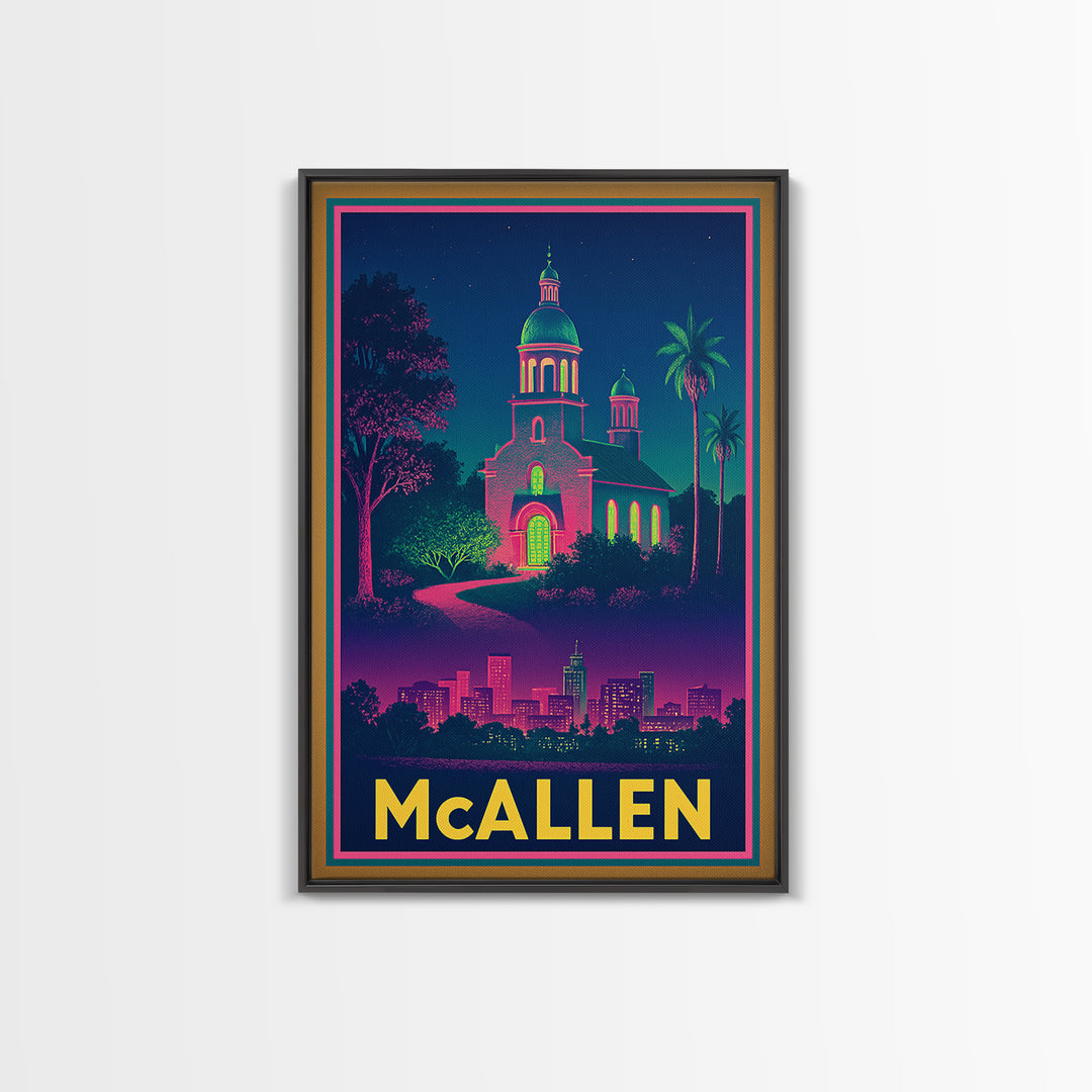 Mcallen Texas Travel Poster, Canvas Print, Cyberpunk Style City Art, Mcallen City Art, Vintage Travel Art, City Illustration, Fine Art Print
