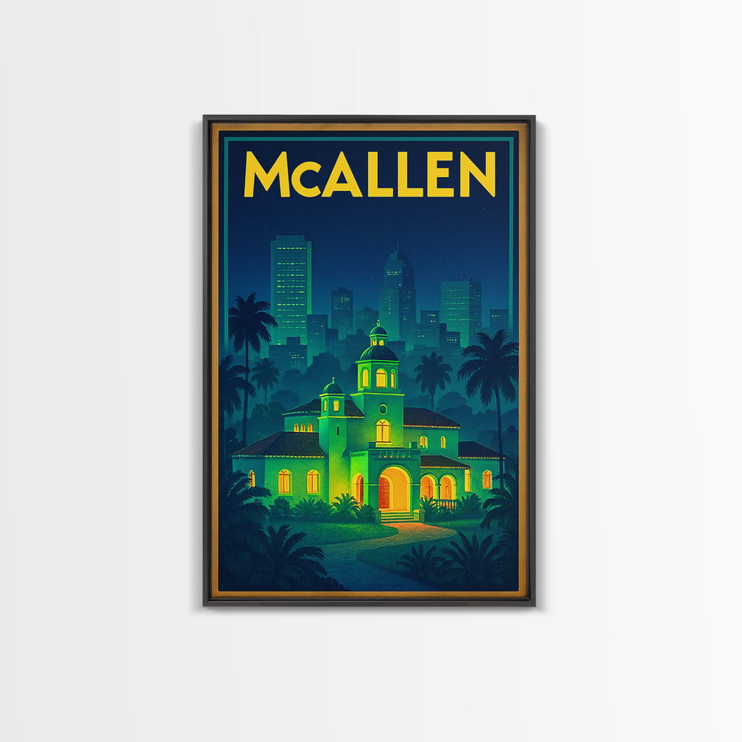 Mcallen Travel Poster, Canvas Print, Electric Night Poster Art, Mcallen Art Print, Eclectic Wall Decor, Living Room Wall Art, Home Decor