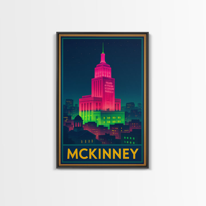 Mckinney Texas Travel Poster, Canvas Print, Cyberpunk Style City Art, Mckinney Art Print, Office Decor, Eclectic Wall Decor, Fine Art Print