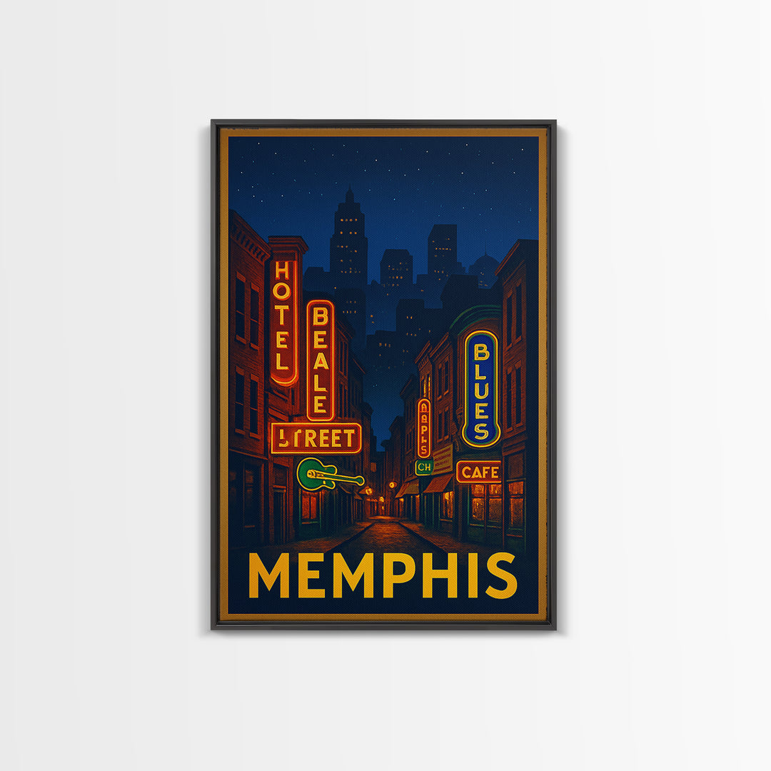 Memphis Tennessee Travel Poster, Canvas Print, Neon Urban Skyline Wall Art, Memphis Travel Art, Wall Decor, Wanderlust Decor