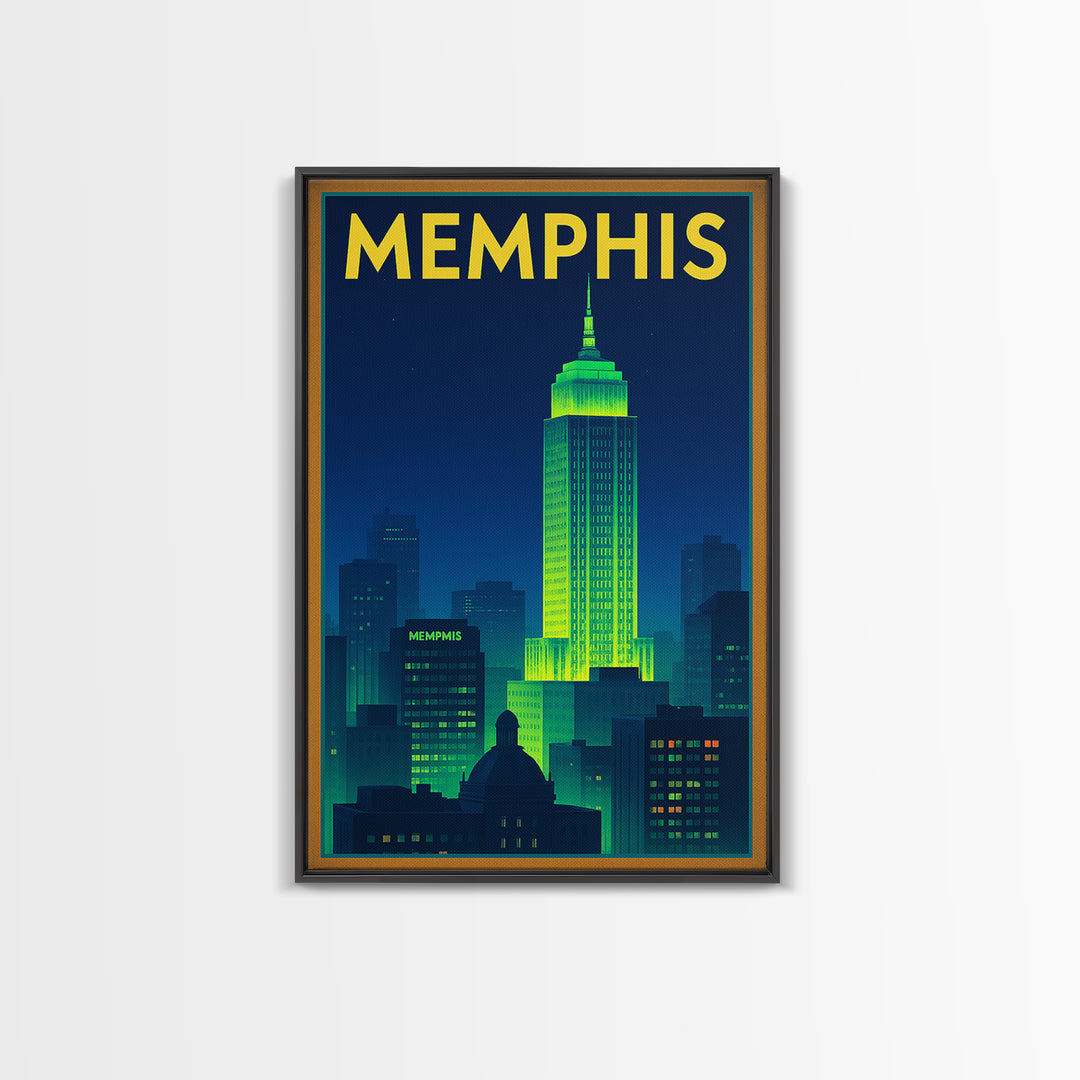 Memphis Travel Poster, Canvas Print, Neon Skyline Wall Art, Memphis Art Print, Retro Travel Print, Vintage Travel Print, Travel Wall Art