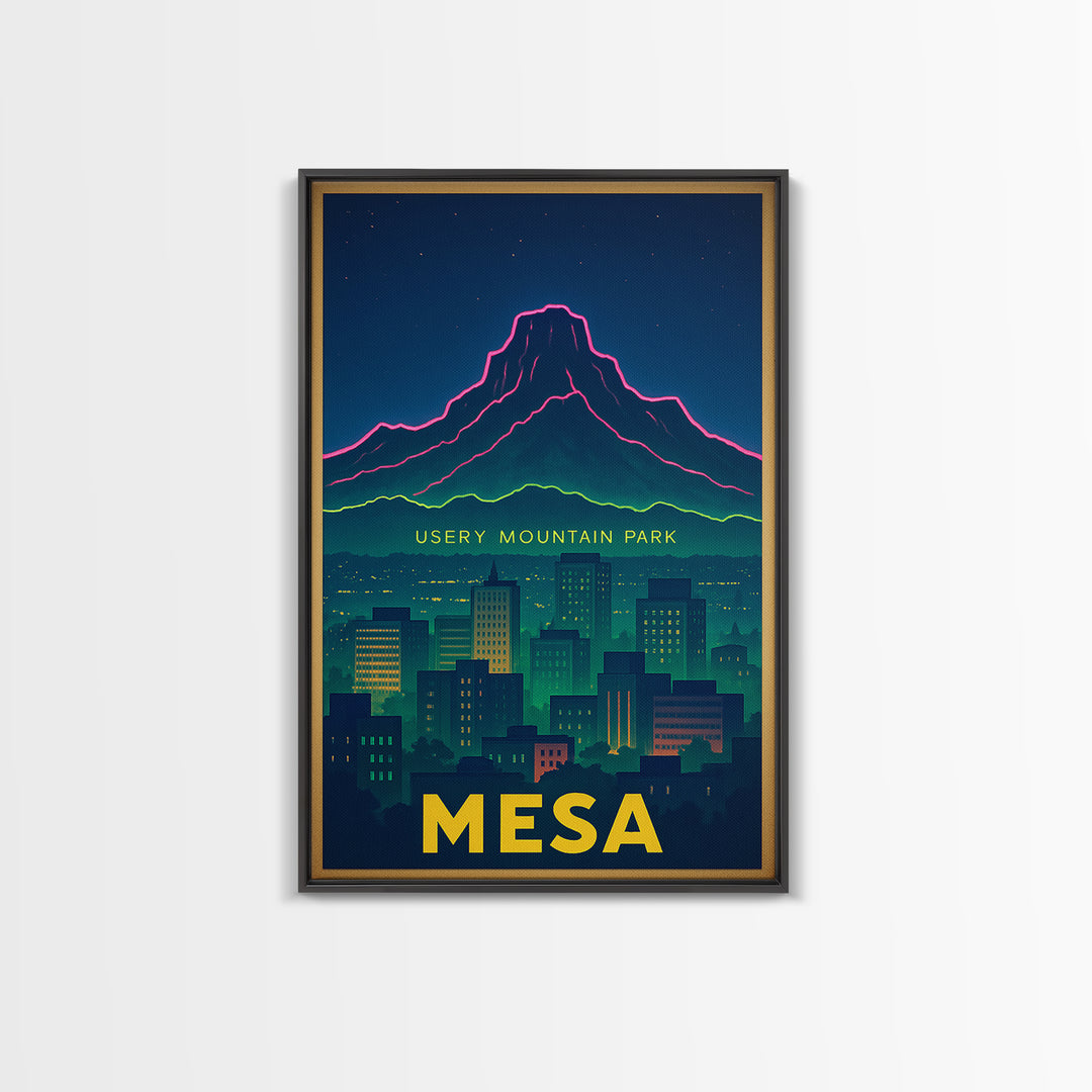 Mesa Arizona Travel Poster, Canvas Print, Neon Skyline Wall Art, Mesa Poster Print, Travel Art Print, Living Room Wall Art, City Poster