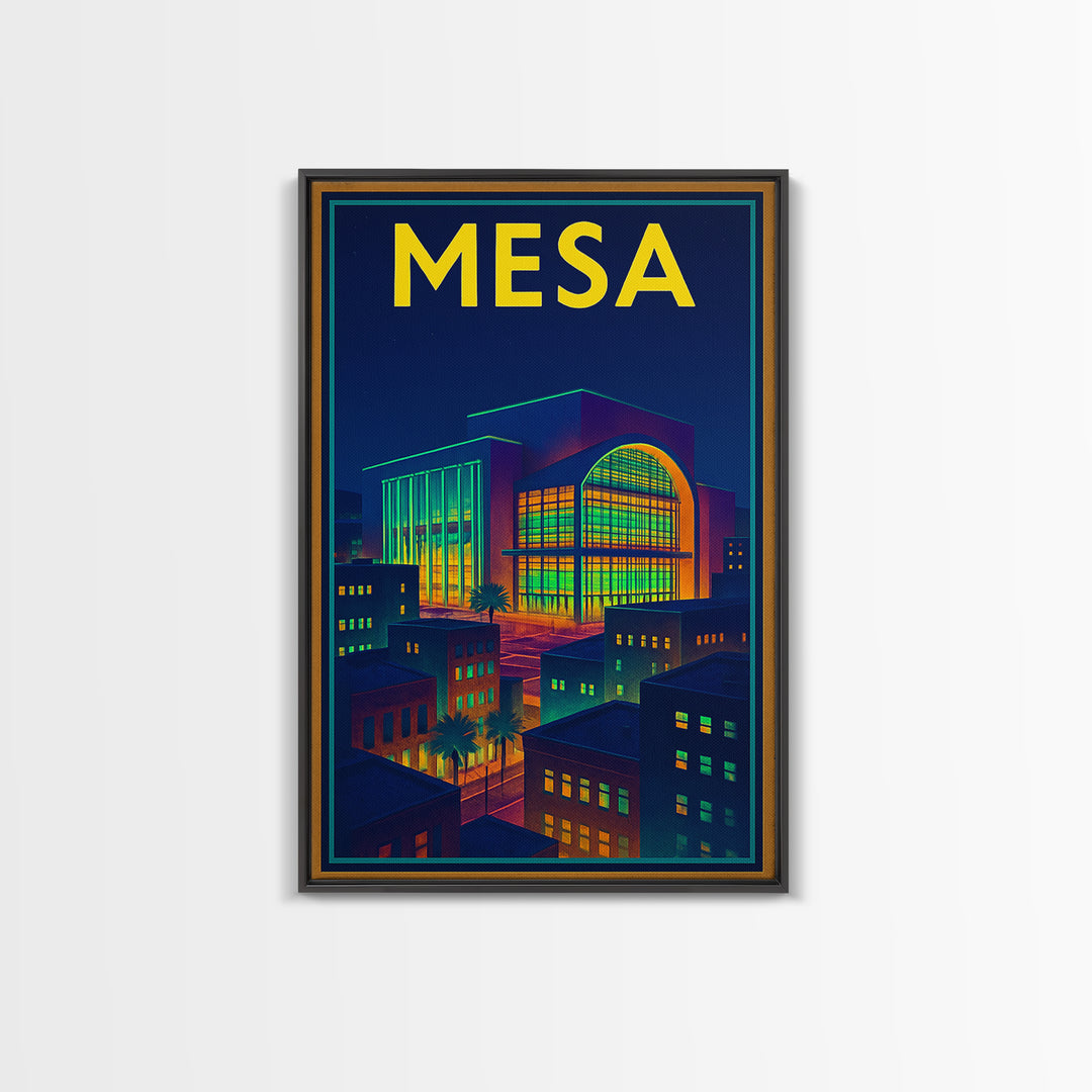 Mesa Travel Poster, Canvas Print, Cyberpunk Style City Art, Mesa Wall Art, Fine Art Print, City Travel Prints, Living Room Wall Art