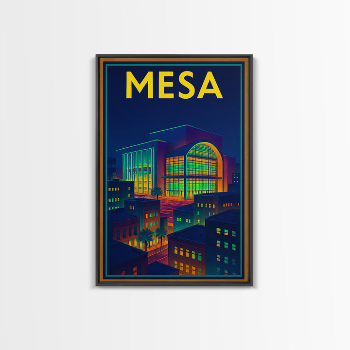 Mesa Travel Poster, Canvas Print, Cyberpunk Style City Art, Mesa Wall Art, Fine Art Print, City Travel Prints, Living Room Wall Art