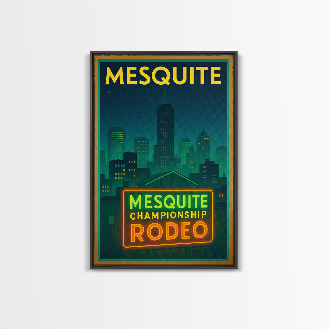 Mesquite Travel Poster, Framed Canvas Print, Electric Night Poster Art, Mesquite Poster Print, Gift For Travelers, Living Room Wall Art