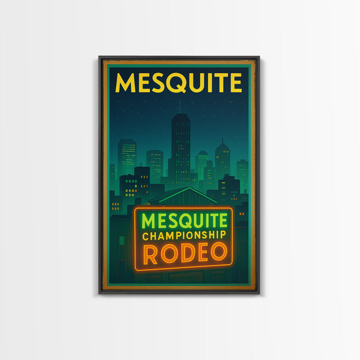 Mesquite Travel Poster, Framed Canvas Print, Electric Night Poster Art, Mesquite Poster Print, Gift For Travelers, Living Room Wall Art
