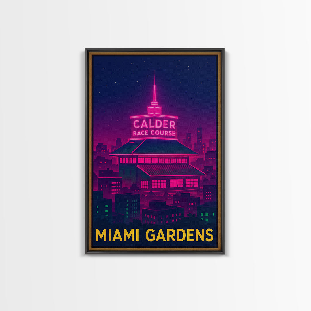 Miami Gardens Florida Travel Poster, Canvas Print, Electric Night Poster Art, Miami Gardens City Art, Home Office Decor, Retro Travel Print